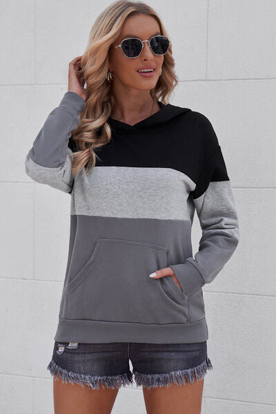 Color Block Dropped Shoulder Hoodie