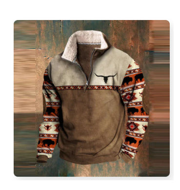 Long Sleeved Half Zippered Printed Casual Jacket